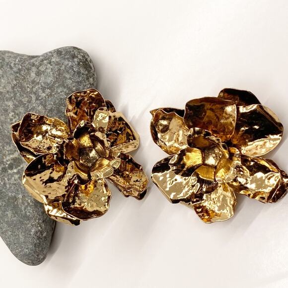 NEW Golden Flower Statement Earrings - Picture 11 of 13